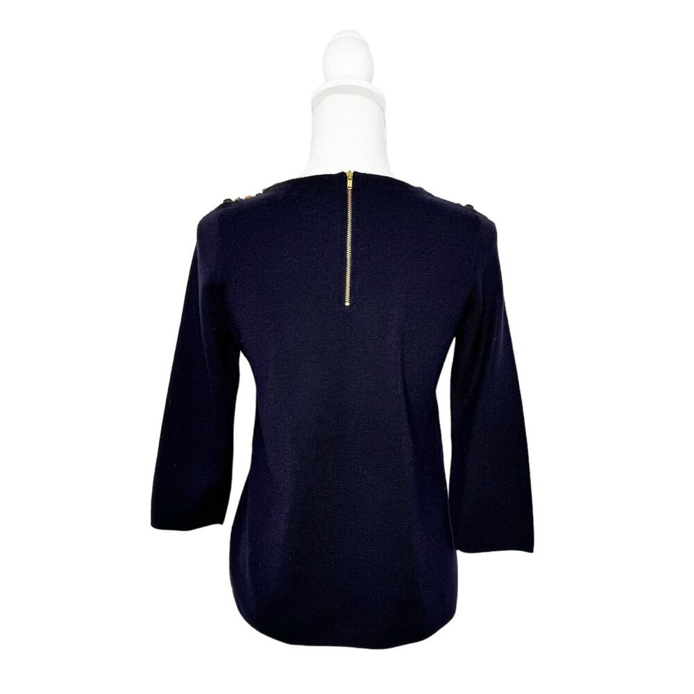 J. Crew Crystal Jewel Embellished Collar Navy Blue Knit Sweater XS - Picture 2 of 5